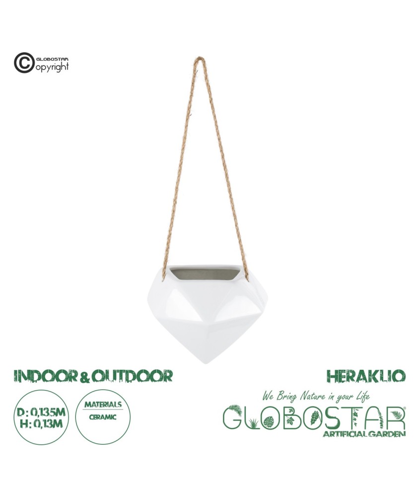GloboStar® Artificial Garden HERAKLIO 20467 Κρεμαστό Πήλινο Κεραμικό Κασπώ Γλάστρα - Flower Pot Λευκό Μ13.5 x Π15.5 x Υ37cm